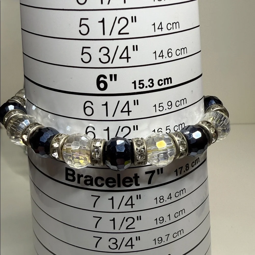 Reserved faceted glass disco ball navy clear Silver Beaded stretch